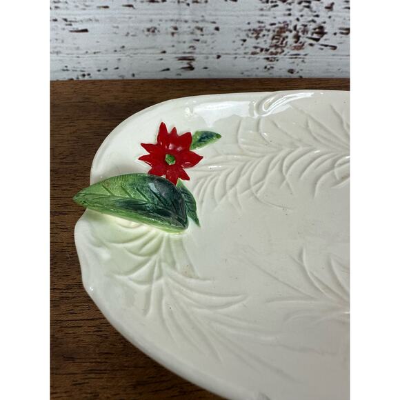 Vintage Napcoware Japan Single White Red Poinsettia Christmas Candy Dish - Picture 3 of 8